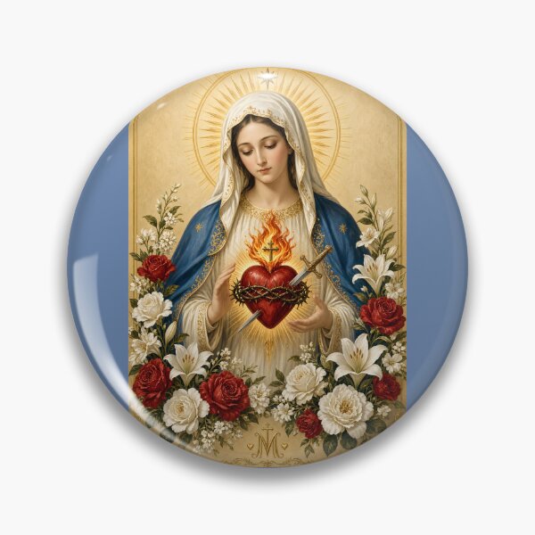 Item preview, Immaculate Heart of Mary with Roses and Lilies | Catholic Marian Art designed and sold by John-NW-Shop.