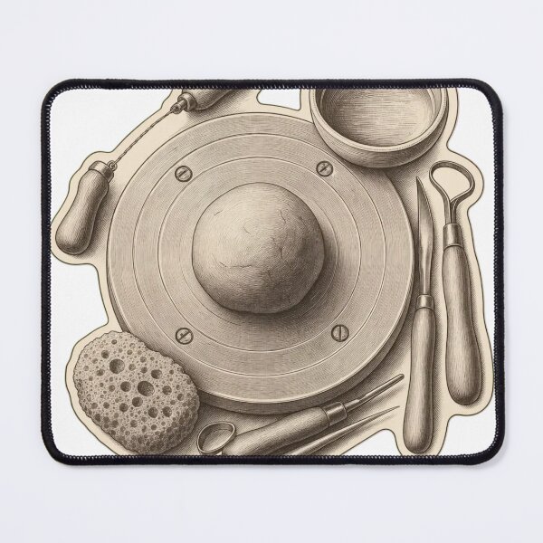 Item preview, Potter's Wheel Flat Lay | Vintage Pottery Tools Ceramicist Dark Academia Print designed and sold by StickyGuys.
