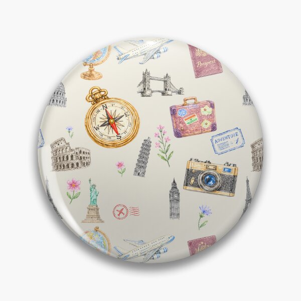 Item preview, Vintage Travel Pattern – Retro European Adventure Camera Passport & Landmarks designed and sold by PaperyAndInk.