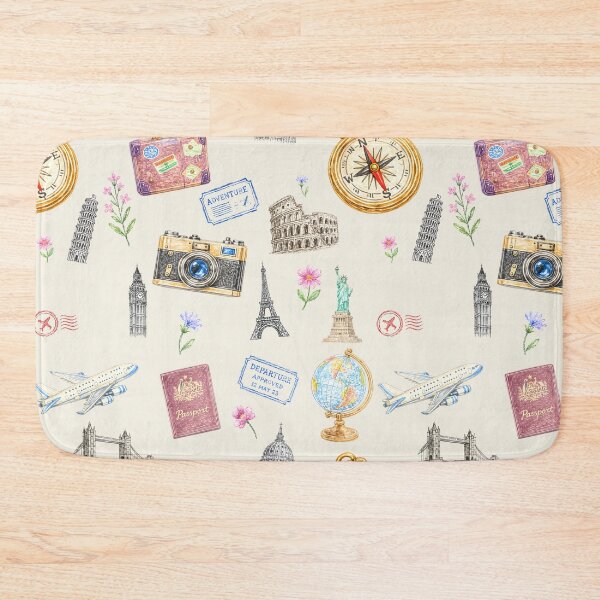 Item preview, Vintage Travel Pattern – Retro European Adventure Camera Passport & Landmarks designed and sold by PaperyAndInk.