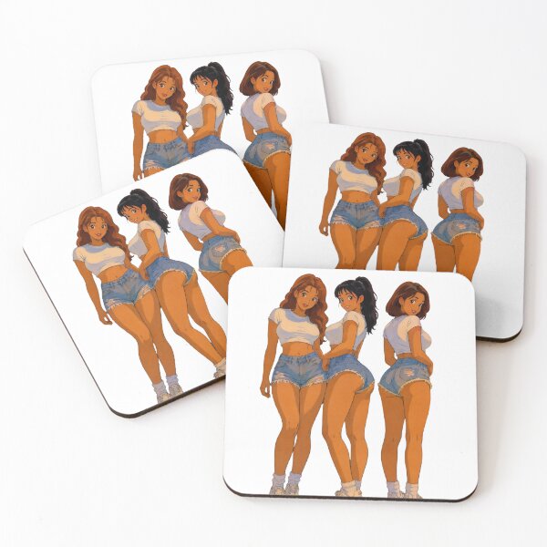 Item preview, Denim Shorts Pin-Up Trio – Classic Cartoon Best Friends designed and sold by  Hollow Moon Studios..