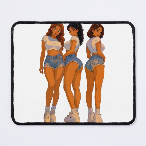 Item preview, Denim Shorts Pin-Up Trio – Classic Cartoon Best Friends designed and sold by Hollow Moon Studios..