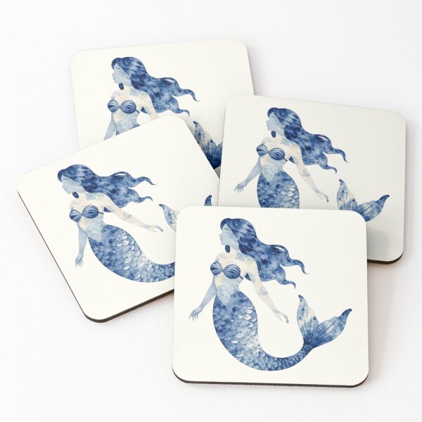 Item preview, Blue Watercolor Mermaid | Elegant Coastal Fantasy Art designed and sold by John-NW-Shop.