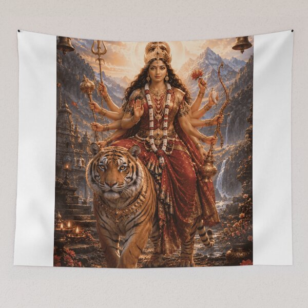 Item preview, Chandraghanta Goddess Navratri Wall Art | Dussehra Tiger Goddess Poster | Divine Durga Artwork designed and sold by Homyar.