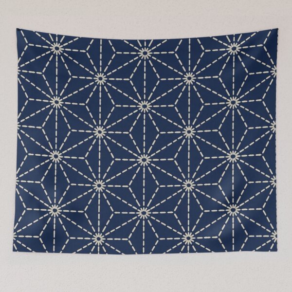 Item preview, Sashiko Asanoha Hemp Leaf Seamless Pattern | Japanese Indigo Sashiko Embroidery designed and sold by StickyGuys.