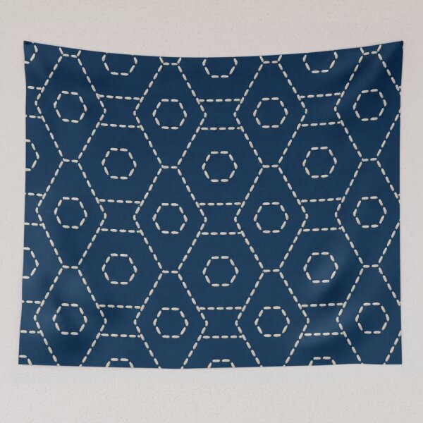 Item preview, Sashiko Kikko Tortoiseshell Seamless Pattern | Japanese Indigo Sashiko Embroidery designed and sold by StickyGuys.