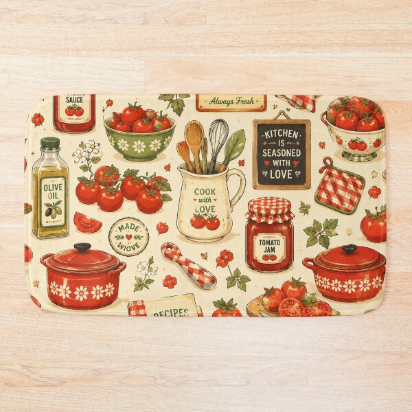 Item preview, Retro Tomato Kitchen Seamless Pattern – Vintage Farmhouse Food & Cottagecore Design designed and sold by RJACreative.