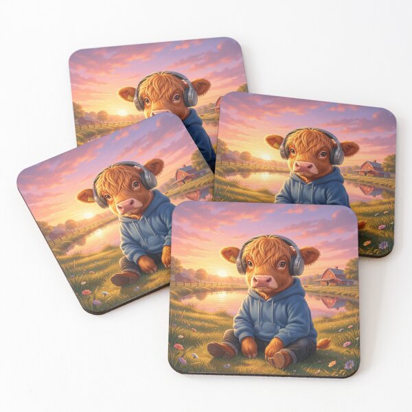 Item preview, Cute Highland Cow Hoodie Headphones Sunset designed and sold by DWolf04.