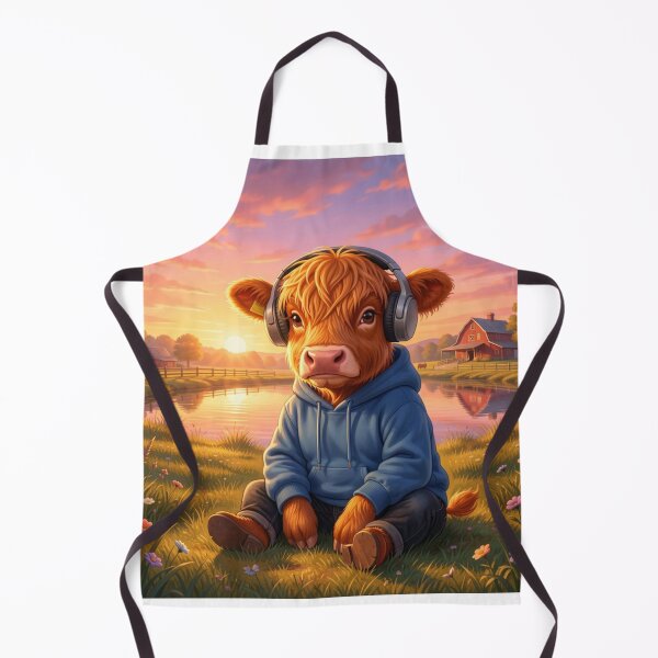 Item preview, Cute Highland Cow Hoodie Headphones Sunset designed and sold by DWolf04.