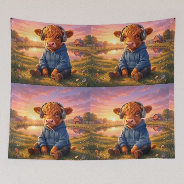 Item preview, Cute Highland Cow Hoodie Headphones Sunset designed and sold by DWolf04.