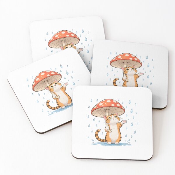 Item preview, Cat with mushroom umbrella  designed and sold by Kitty-and-Cat.