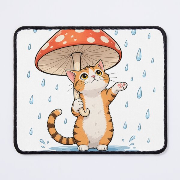 Item preview, Cat with mushroom umbrella designed and sold by Kitty-and-Cat.