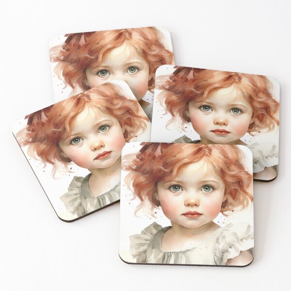 Item preview, Crimson Curls - A Redhaired Toddler Girl In A Vintage Portrait - Children Art - Watercolor Art designed and sold by CastleBySea.