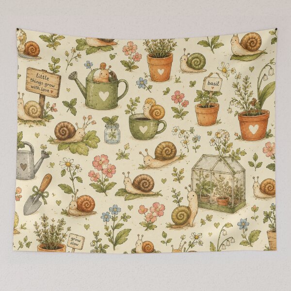 Item preview, Tiny Garden Snails Seamless Pattern – Cute Cottagecore Garden & Nature Aesthetic designed and sold by RJACreative.