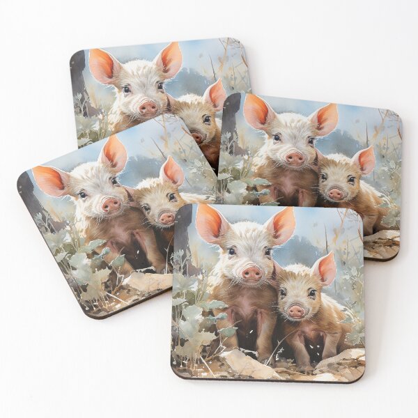 Item preview, Happy Hoglets - Two Piglets In A Yard - Animal Art - Watercolor Art designed and sold by CastleBySea.