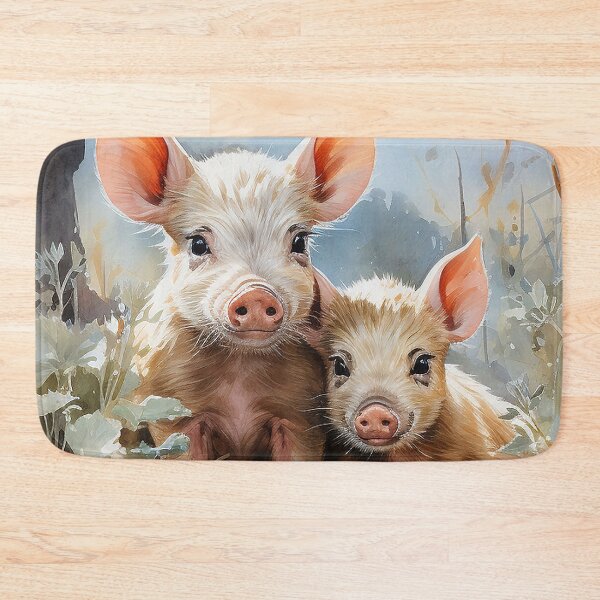 Item preview, Happy Hoglets - Two Piglets In A Yard - Animal Art - Watercolor Art designed and sold by CastleBySea.