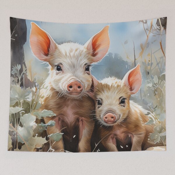 Item preview, Happy Hoglets - Two Piglets In A Yard - Animal Art - Watercolor Art designed and sold by CastleBySea.