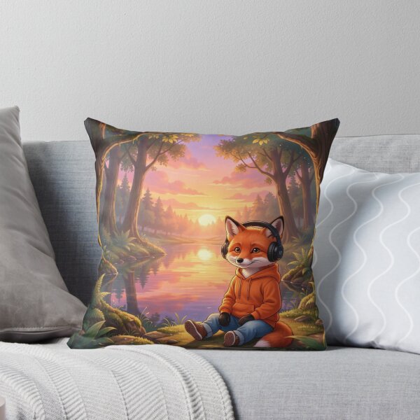 Item preview, Cute Fox Hoodie Headphones Sunset designed and sold by DWolf04.
