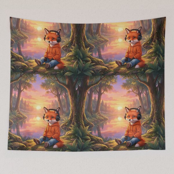 Item preview, Cute Fox Hoodie Headphones Sunset designed and sold by DWolf04.