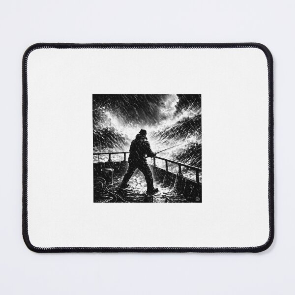 Item preview, Stormy Sea Commercial Fishing Fisherman Vintage Black and White Art designed and sold by TrendyWaveCo.