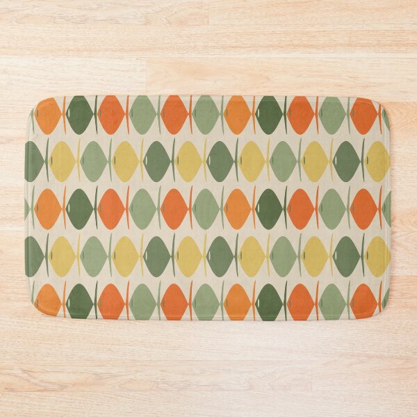 Item preview, Retro Fish Stripes Midcentury Modern Muted Mossy Green Orange Yellow Pattern designed and sold by kierkegaard.