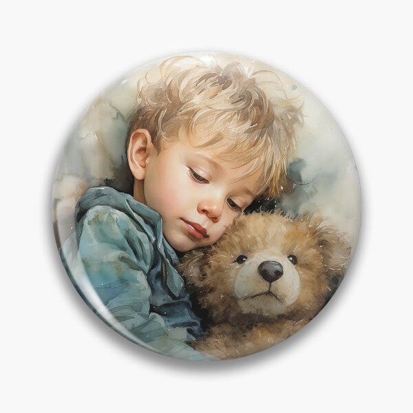 Item preview, Sleepy Snuggles - A Little Boy Hugs His Teddy Bear In Bed - Children Art - Watercolor Art designed and sold by CastleBySea.