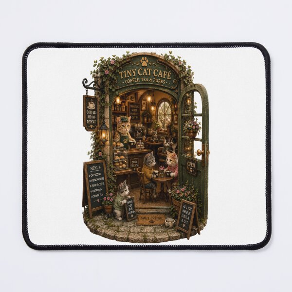 Item preview, Cozy Tiny Cat Café – Cats, Coffee & Cottagecore designed and sold by GSizzle1.