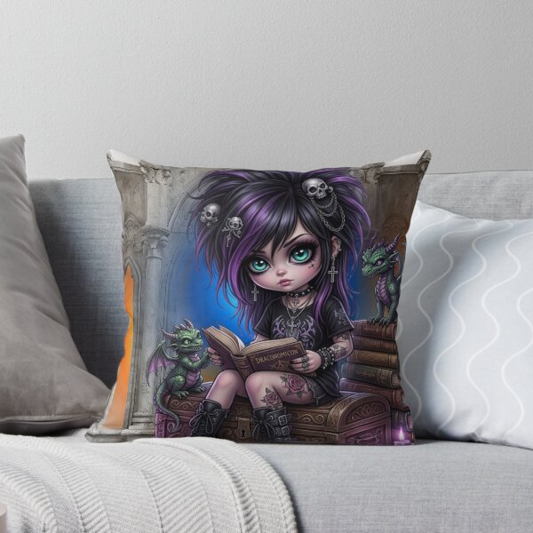 Item preview, Anime Emo punk Girl with Pet Dragons and Stacked Magic Spell Books designed and sold by aliyeus.