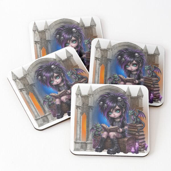 Item preview, Anime Emo punk Girl with Pet Dragons and Stacked Magic Spell Books designed and sold by aliyeus.