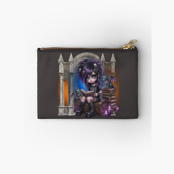 Item preview, Anime Emo punk Girl with Pet Dragons and Stacked Magic Spell Books designed and sold by aliyeus.