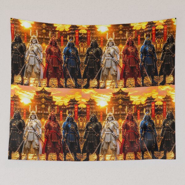 Item preview, Four Samurai Warriors Japanese Temple Sunset designed and sold by DWolf04.