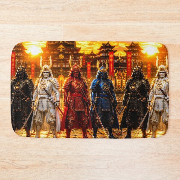 Item preview, Four Samurai Warriors Japanese Temple Sunset designed and sold by DWolf04.