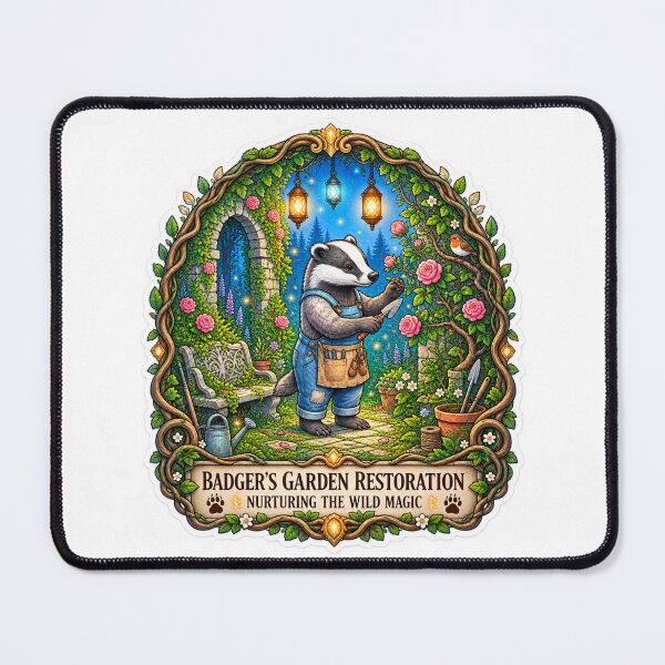 Item preview, Badger’s Garden Restoration | Woodland Gardener Badger | Cottagecore Garden Art designed and sold by MrDev.