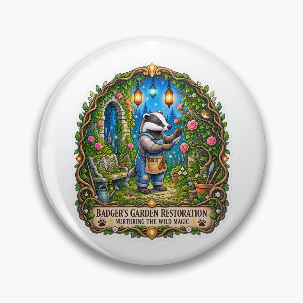 Item preview, Badger’s Garden Restoration | Woodland Gardener Badger | Cottagecore Garden Art designed and sold by MrDev.