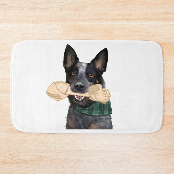 Item preview, Blue Heeler Australian Cattle Dog Holding Bone Illustration designed and sold by onebystudio.