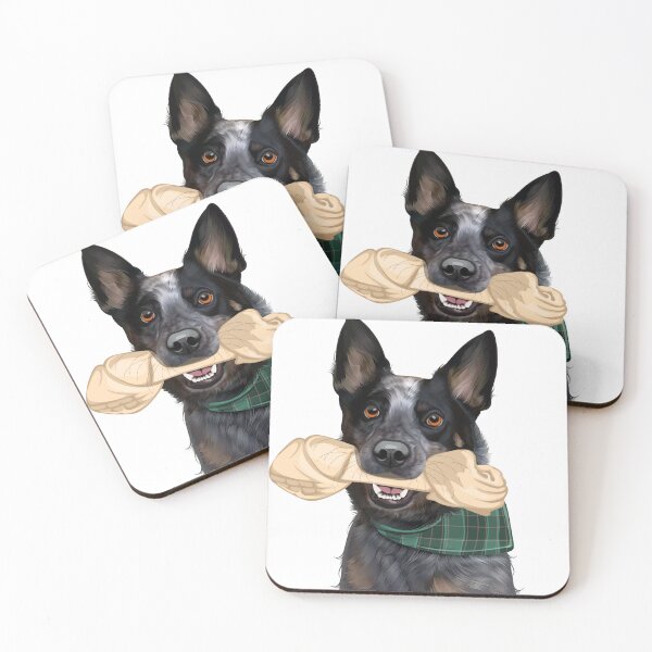 Item preview, Blue Heeler Australian Cattle Dog Holding Bone Illustration designed and sold by onebystudio.