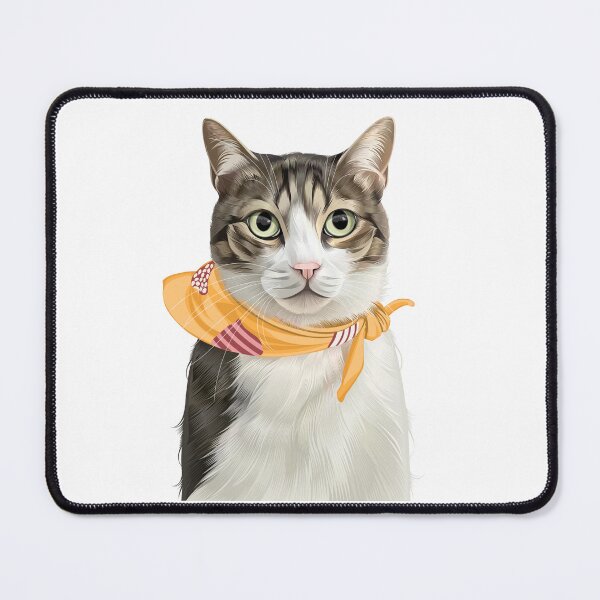 Item preview, Cute Tabby Cat Yellow Bandana Scarf Portrait Illustration designed and sold by onebystudio.