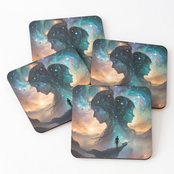 Item preview, Twin Souls - Cosmic connection beneath a starry galaxy designed and sold by NeyhineAngelionShop.