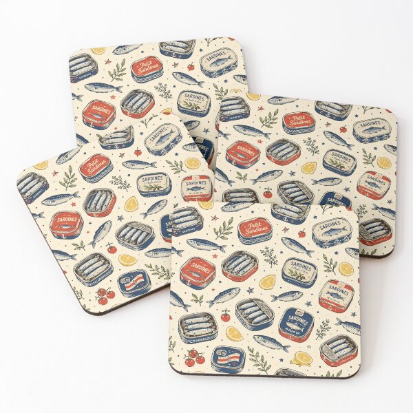 Item preview, Tiny Sardines Seamless Pattern – Vintage Fish, Coastal & Mediterranean Food Aesthetic designed and sold by RJACreative.