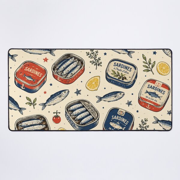 Item preview, Tiny Sardines Seamless Pattern – Vintage Fish, Coastal & Mediterranean Food Aesthetic designed and sold by RJACreative.