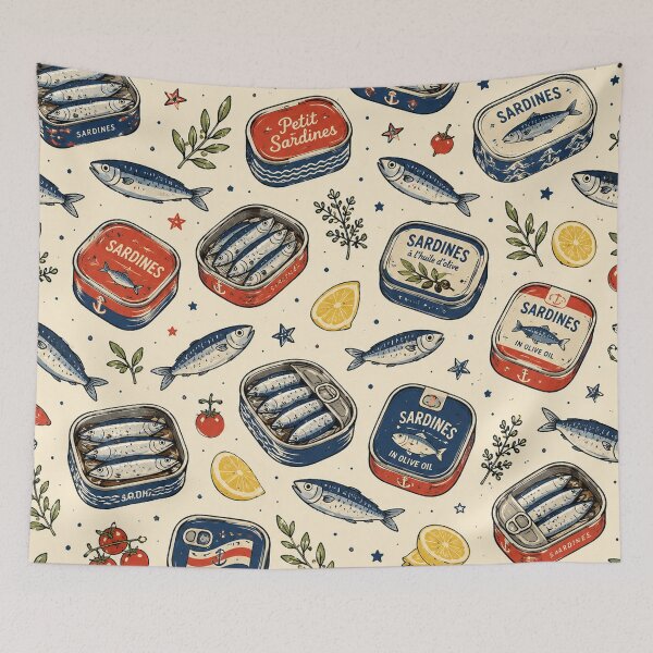 Item preview, Tiny Sardines Seamless Pattern – Vintage Fish, Coastal & Mediterranean Food Aesthetic designed and sold by RJACreative.
