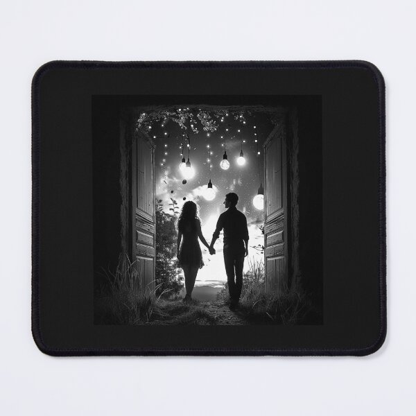 Item preview, Romantic Couple Under Hanging Lights – Dreamy Love Silhouette Art designed and sold by inkoutninja.