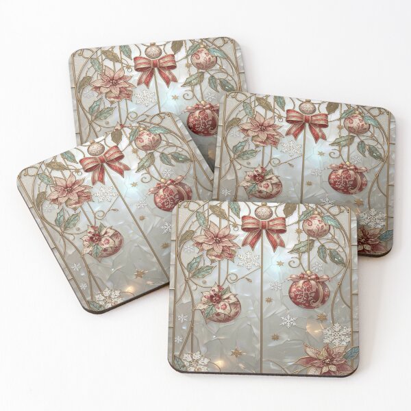 Item preview, Coquette Gold Christmas Stained Glass with Flowers and Spheres designed and sold by BriSher.