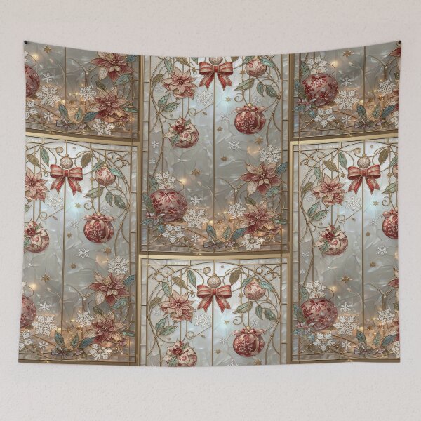 Item preview, Coquette Gold Christmas Stained Glass with Flowers and Spheres designed and sold by BriSher.