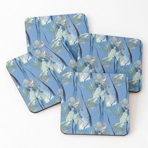 Item preview, Painterly Abstract White Flowers on Blue designed and sold by Artistestella.