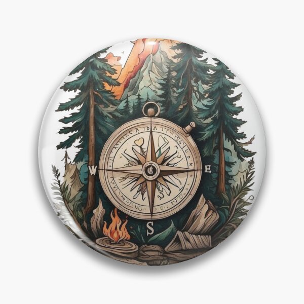 Item preview, Vintage Compass Pine Trees Mountain Adventure Camping Art designed and sold by GlowAura7.