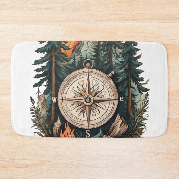 Item preview, Vintage Compass Pine Trees Mountain Adventure Camping Art designed and sold by GlowAura7.