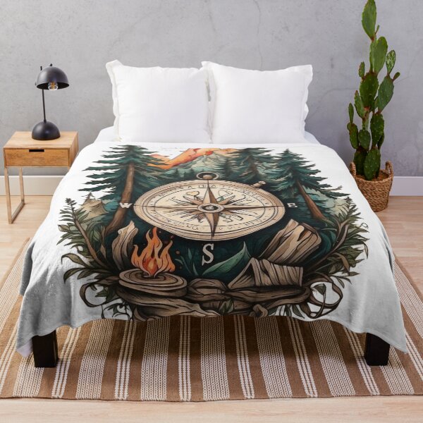 Item preview, Vintage Compass Pine Trees Mountain Adventure Camping Art designed and sold by GlowAura7.