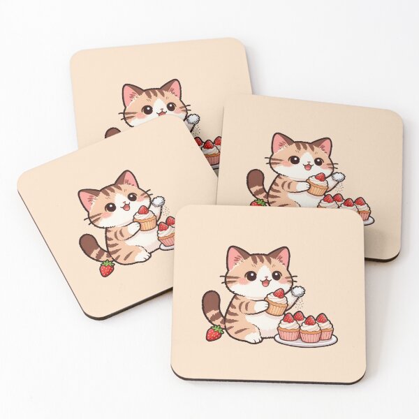 Item preview, Cute Cat with Strawberry Cupcakes | Kawaii Bakery Kitty T-Shirt designed and sold by Nuttajak.