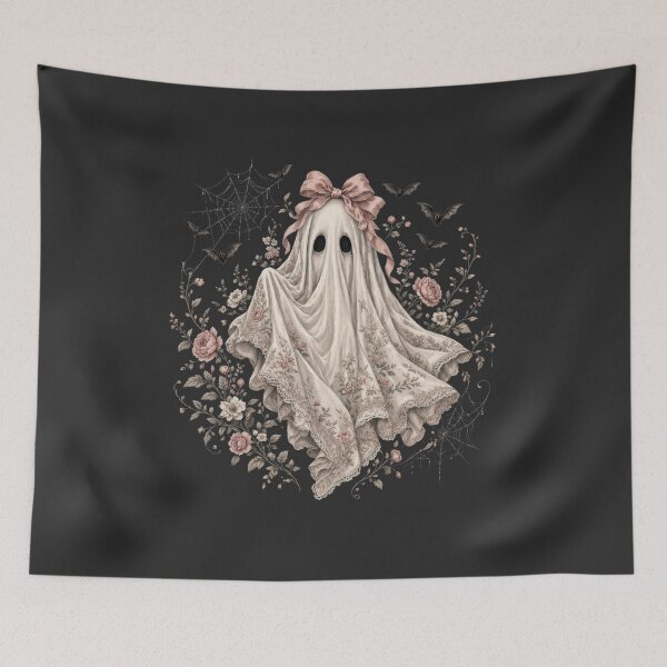 Item preview, Elegant Ghost with Pink Bow Lace Floral Halloween Cottagecore Halloween designed and sold by CF_VintageDesign.